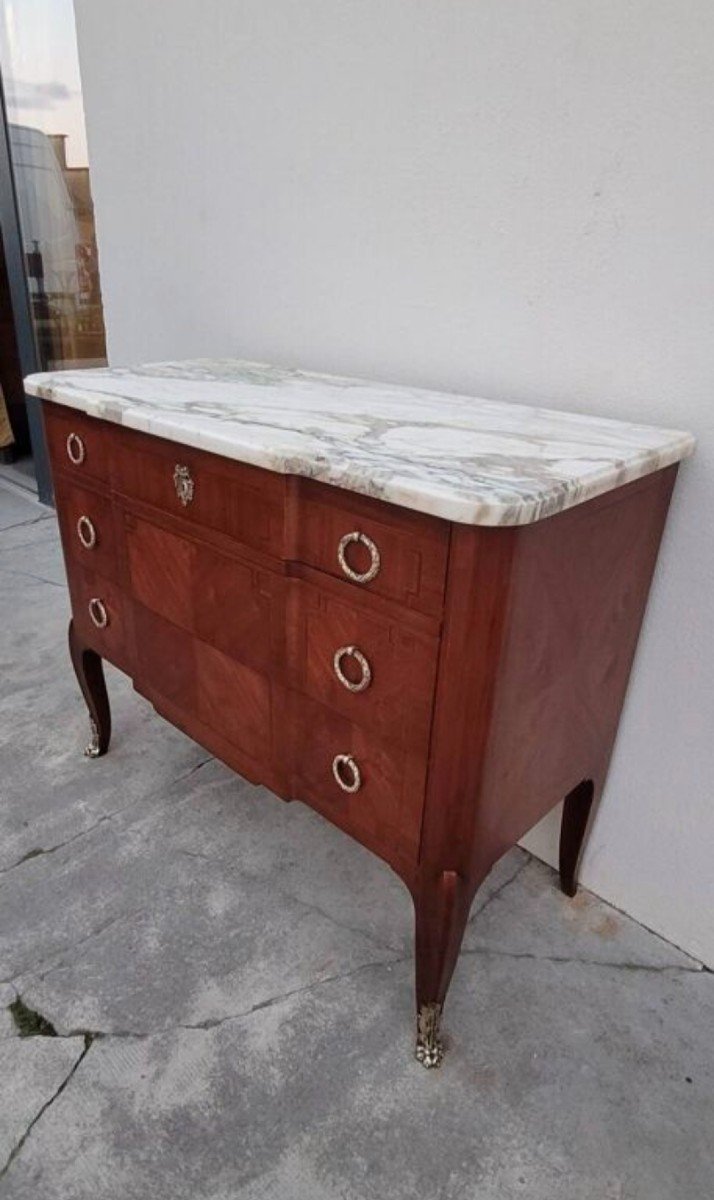 Commode Transition Louis XV Louis XVI En Marqueterie Et Bois De Rose 19éme -photo-8