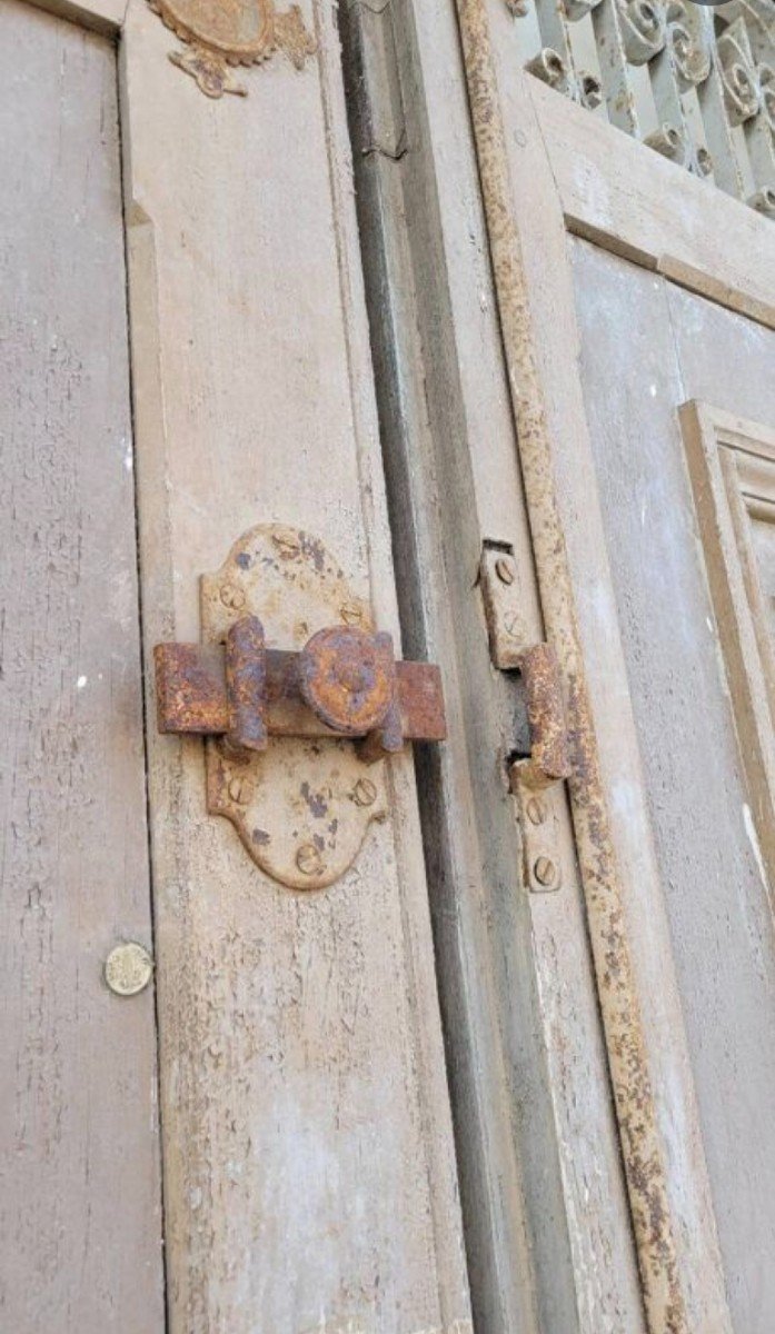 Porte d'Entrée Cintrée Double En Chêne Et Fer Forgé 19éme -photo-1