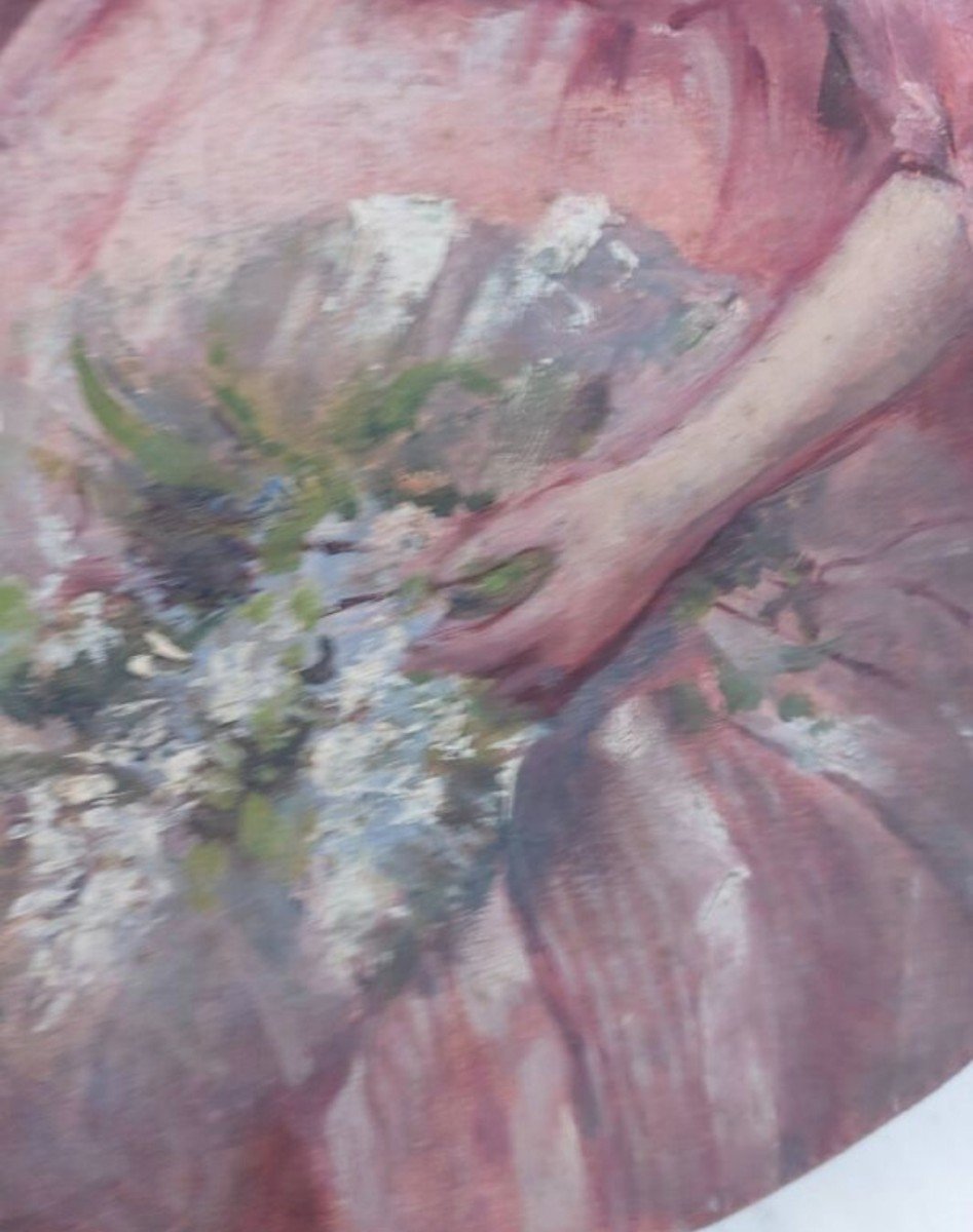 Tableau Portrait Aux Jeunes Filles Huile Sur Toile 19éme -photo-7