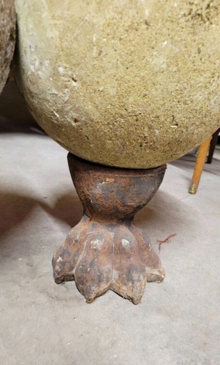 Pieds Pattes De Lions En Fonte Avec Boules En Béton De Jardin Ancien -photo-2