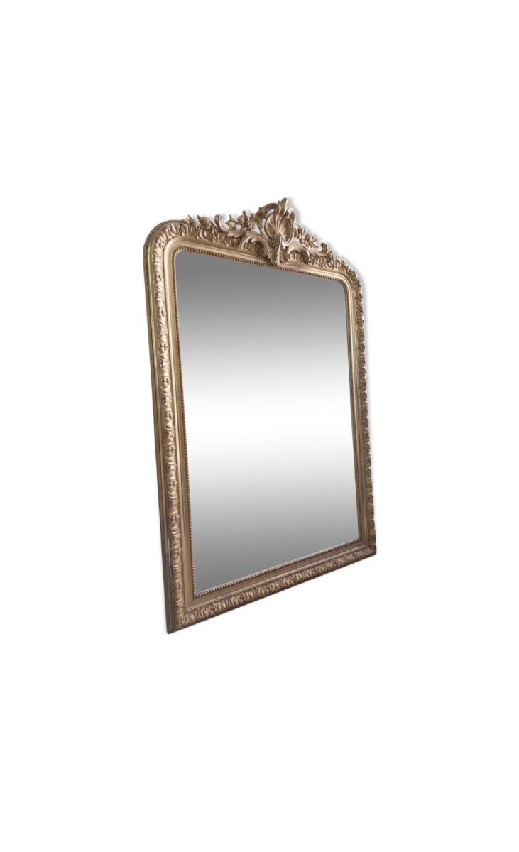 Louis XV Mirror In Gilded Wood With Gold Leaf 19th Decorated -photo-2