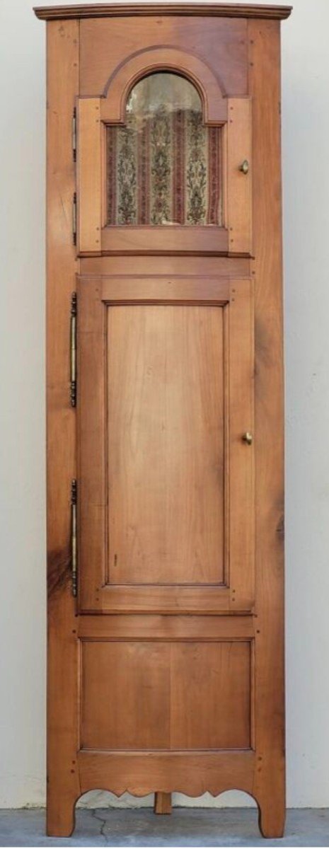 Corner Glass Corner Cabinet In Cherry Wood, Old 1900s