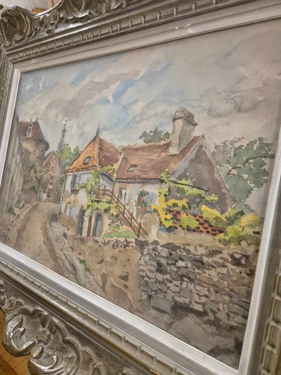 Watercolor Landscape Painting Signed Robert Rutz Original Montparnasse Frame -photo-2