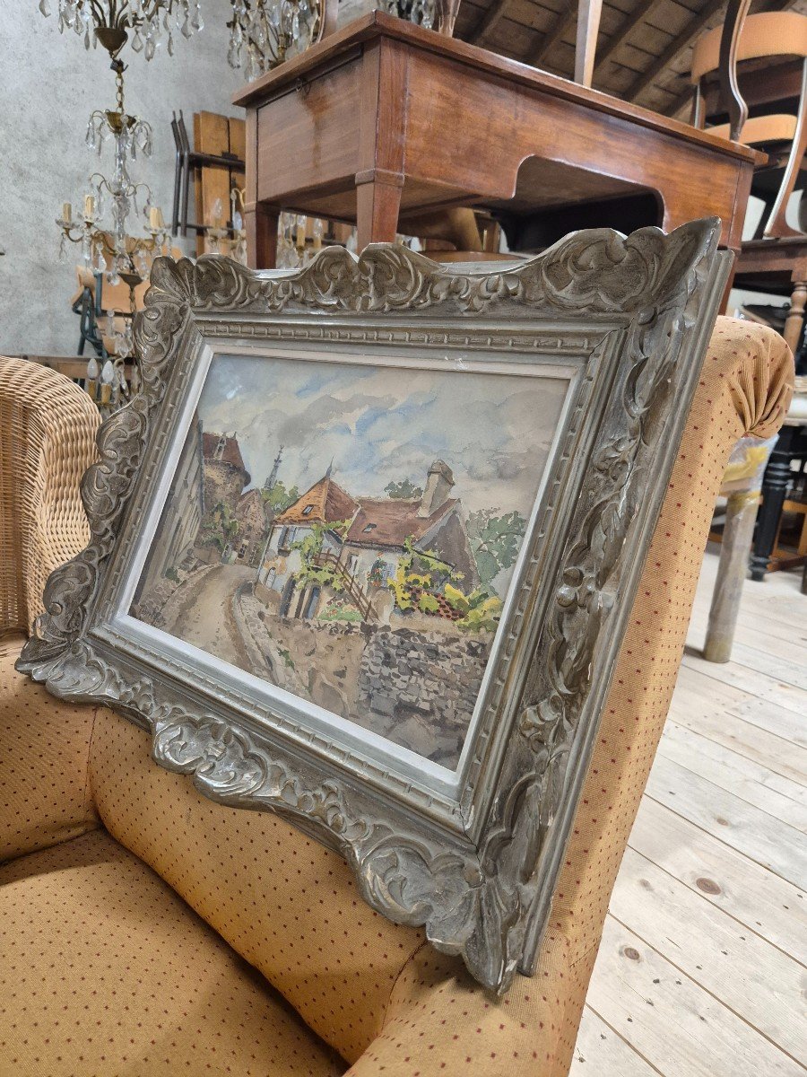 Watercolor Landscape Painting Signed Robert Rutz Original Montparnasse Frame -photo-4