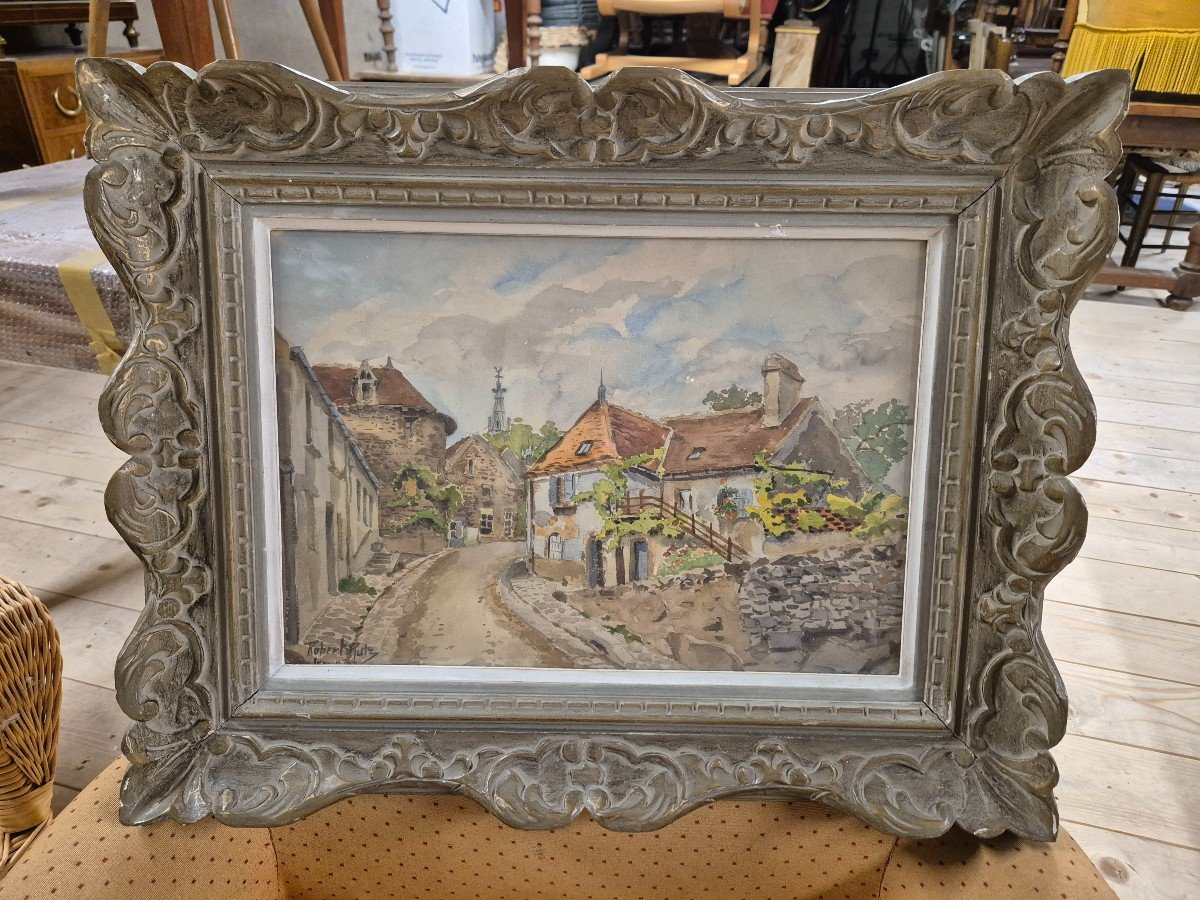 Watercolor Landscape Painting Signed Robert Rutz Original Montparnasse Frame 