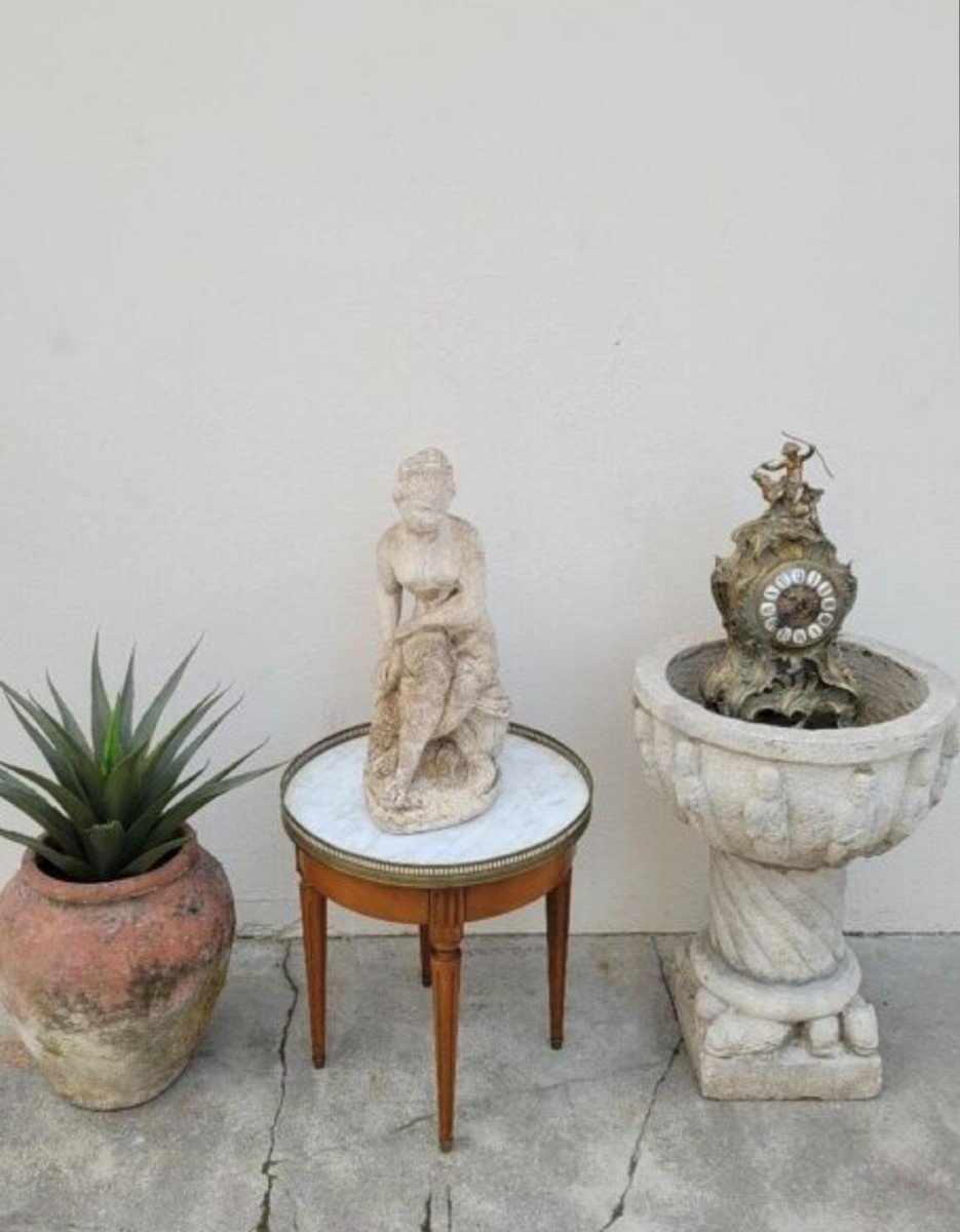 Table Basse Bouillotte En Marbre Blanc Style Louis XVI Ancienne -photo-1