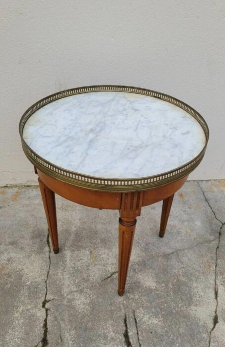 Table Basse Bouillotte En Marbre Blanc Style Louis XVI Ancienne -photo-3
