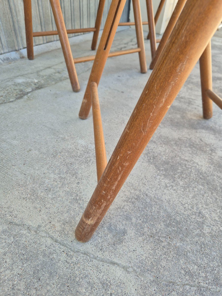 Magnificent Series Of 4 Vintage Folding Chairs Italian Design, In Beech And Original Cane.-photo-3