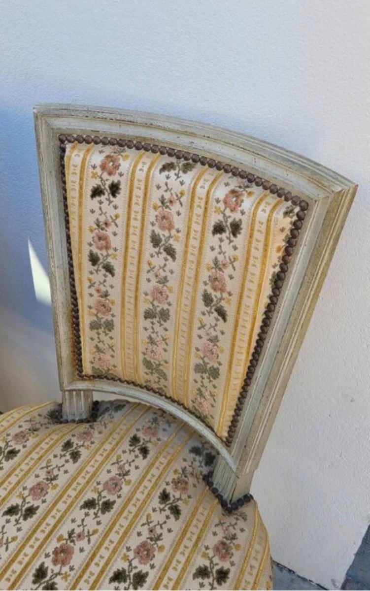 Élégante série de 4 chaises de style louis xvi, peintures ancienne .-photo-7