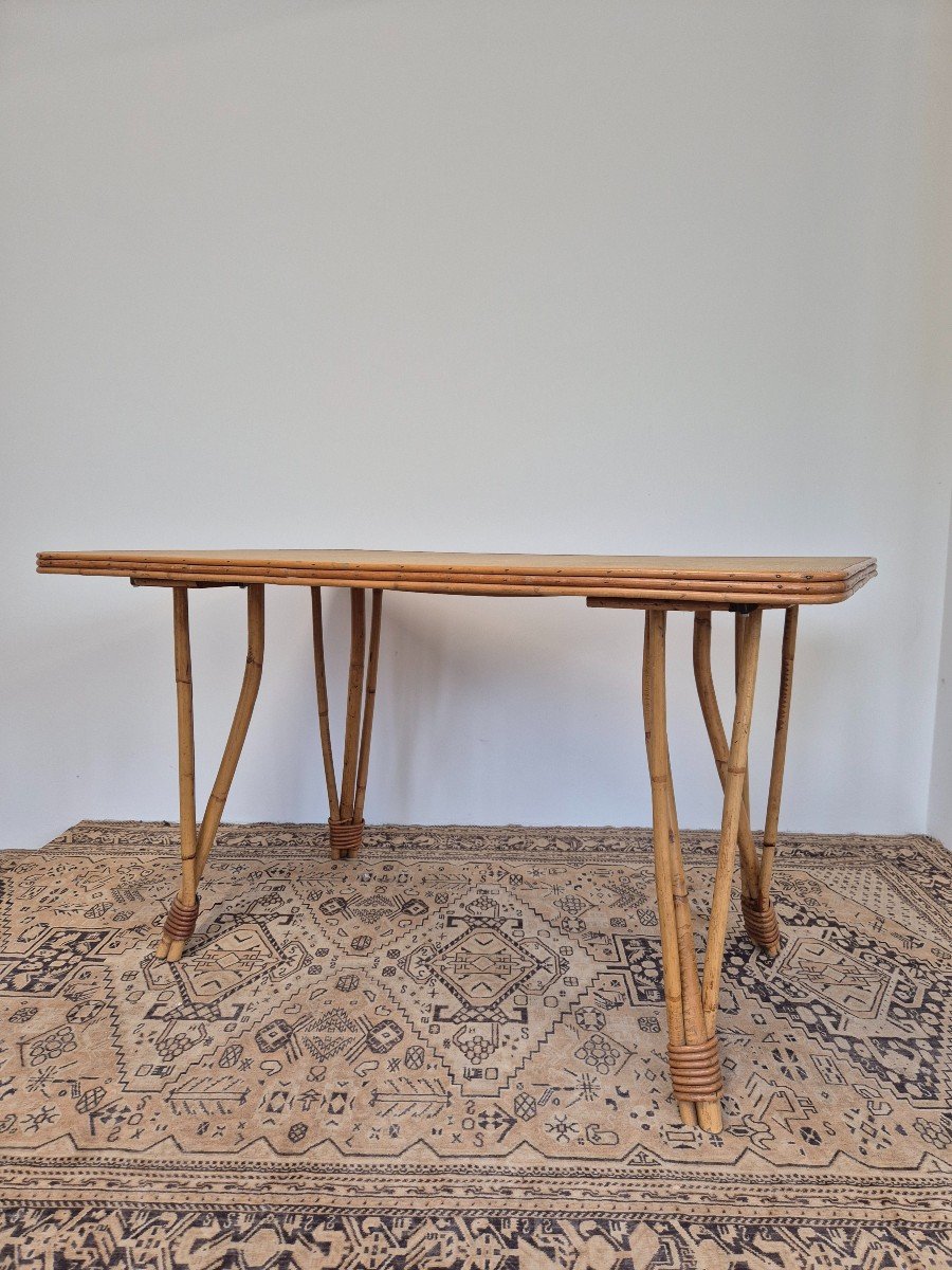  Table De Salle à Manger En Rotîn/bambou Entièrement d'Origine, Fabrication Ancienne-photo-2