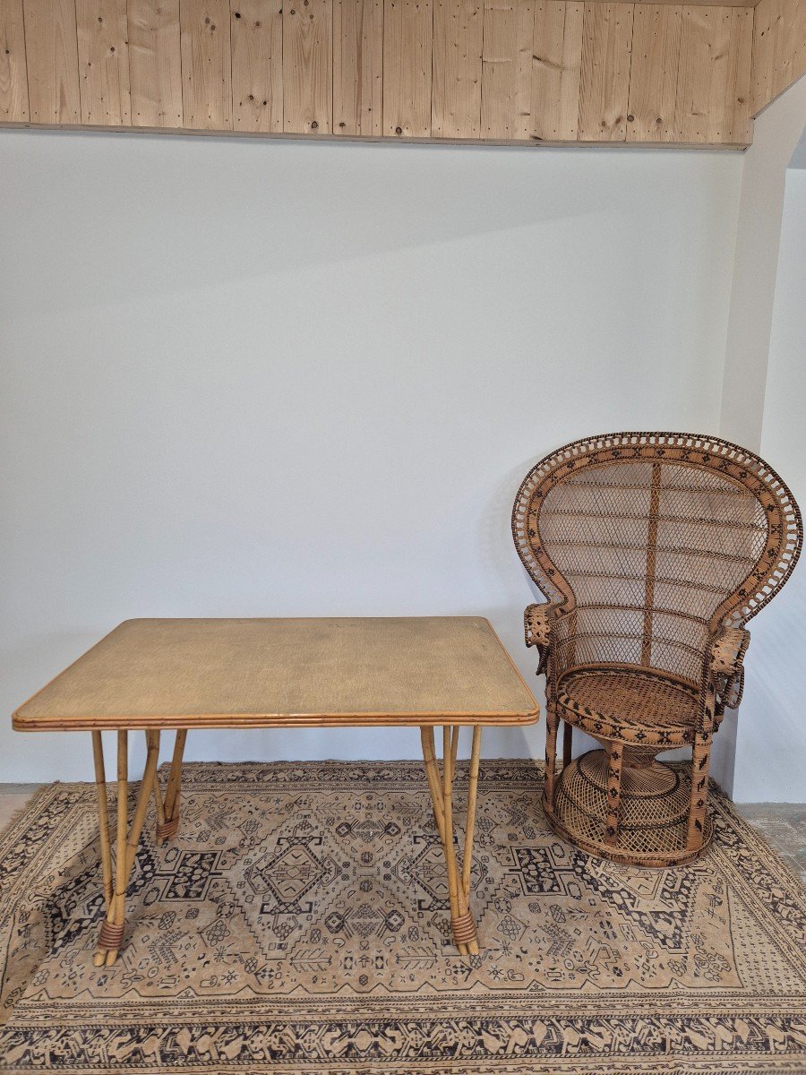  Table De Salle à Manger En Rotîn/bambou Entièrement d'Origine, Fabrication Ancienne-photo-1