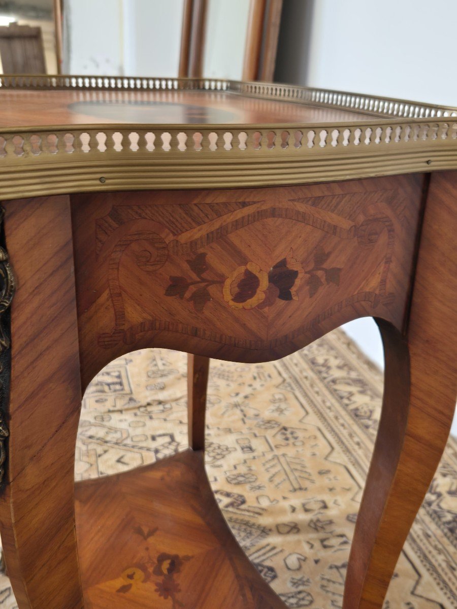 Magnificent Louis XV Style Gueridon Or Side Table In Marquetry And Rosewood.-photo-7