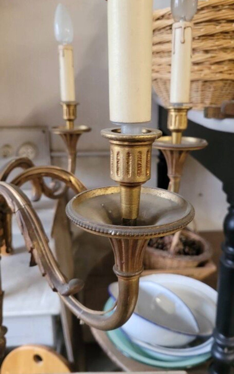  Lustre En Bronze Dorée De Style Louis XVI Richement Décorées, d'époque 1900s-photo-3
