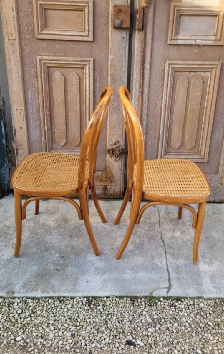 Pair Of Thonet Style Bistro Chairs In Cane And Bentwood-photo-3