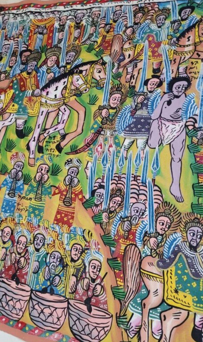 Tapestry Ethiopian Painting Naive From The First Italy-ethiopia War-photo-1