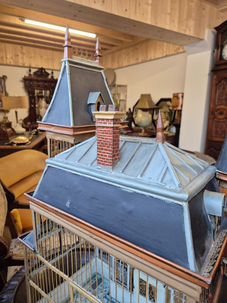 Antique Zinc Bourgeois Castle House Bird Cage -photo-7