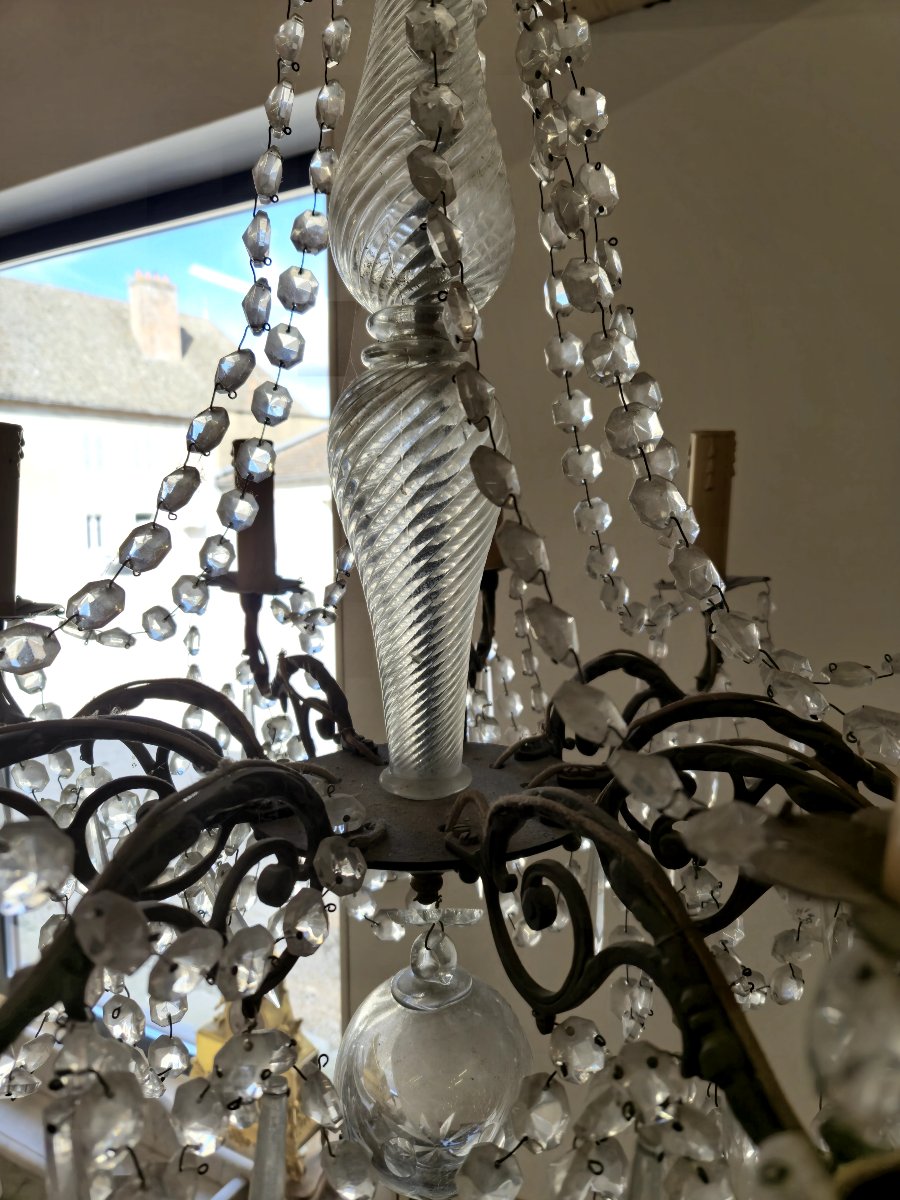 Lustre à Pampilles En Cristal Ancien 9 Lumières-photo-2