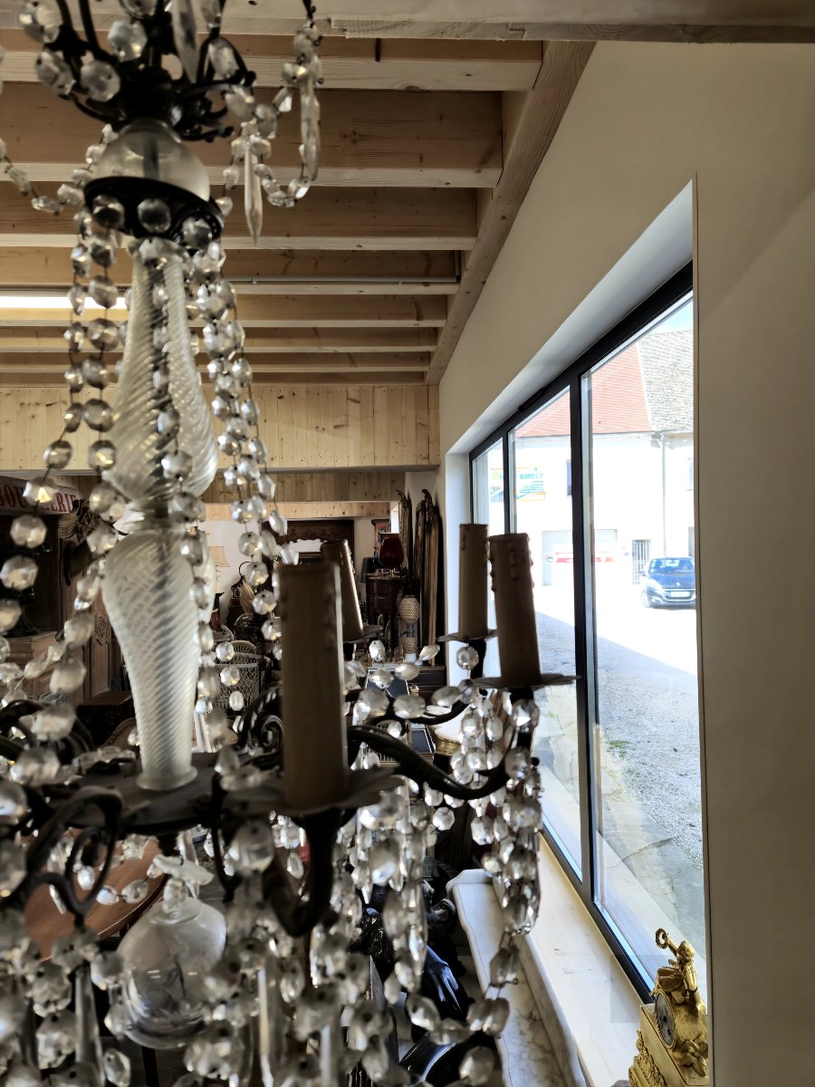 Lustre à Pampilles En Cristal Ancien 9 Lumières-photo-5