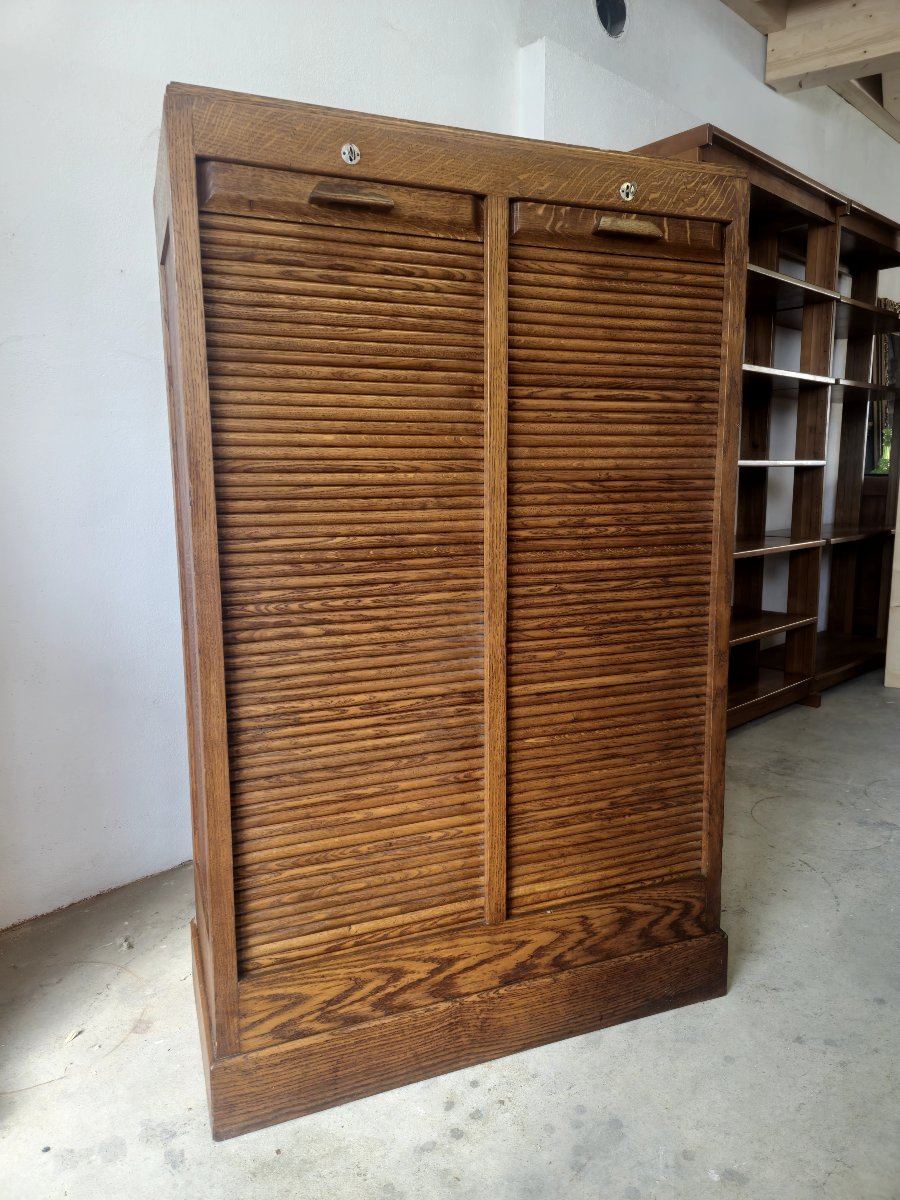 Meuble Classeur à Rideaux Double Porte Coulissante Ancien 1950s -photo-2