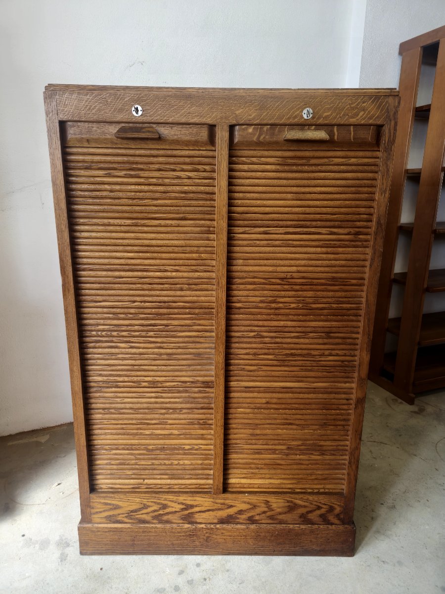 Meuble Classeur à Rideaux Double Porte Coulissante Ancien 1950s -photo-4