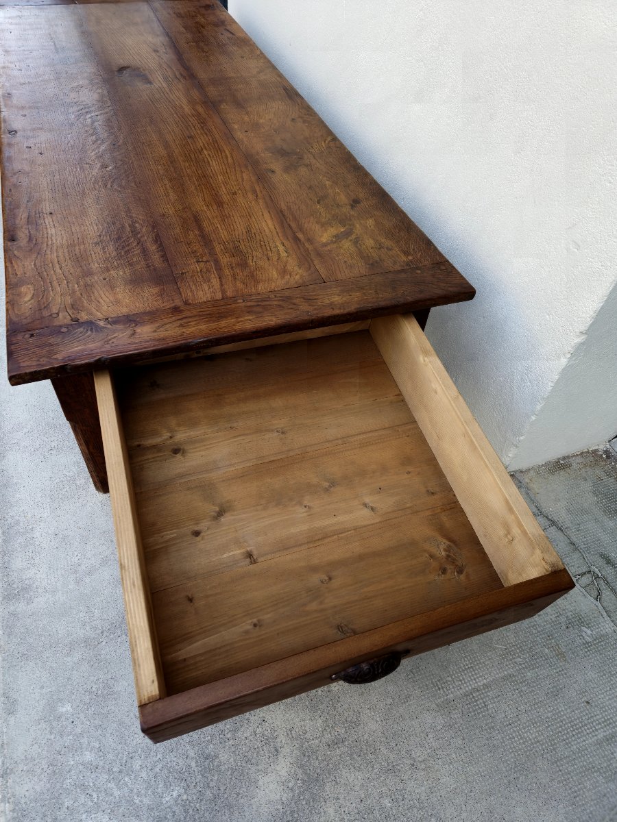 19th Century Rustic Farmhouse Coffee Table With Two Drawers In Solid Oak -photo-5