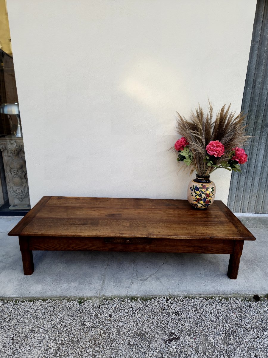 19th Century Rustic Farmhouse Coffee Table With Two Drawers In Solid Oak -photo-6