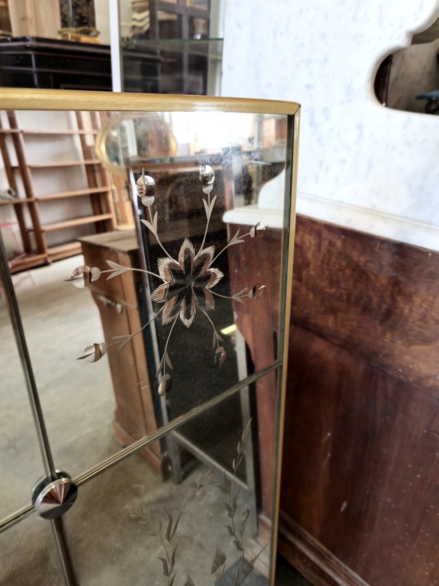 Miroir Vénitien De Brasserie En Verre églomisé Ancien -photo-6