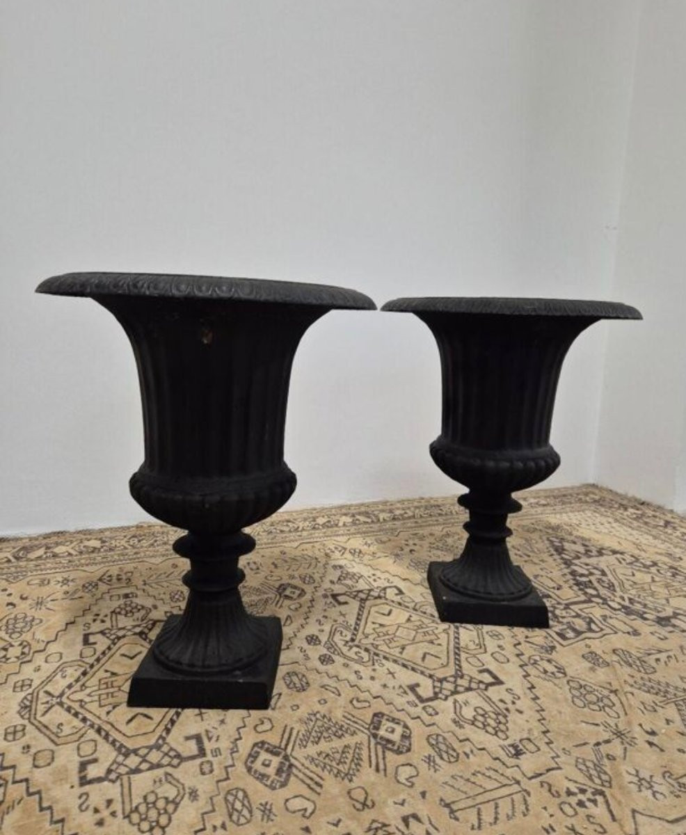 Paire De Vases Médicis En Fonte De Maison Bourgeoise -photo-4