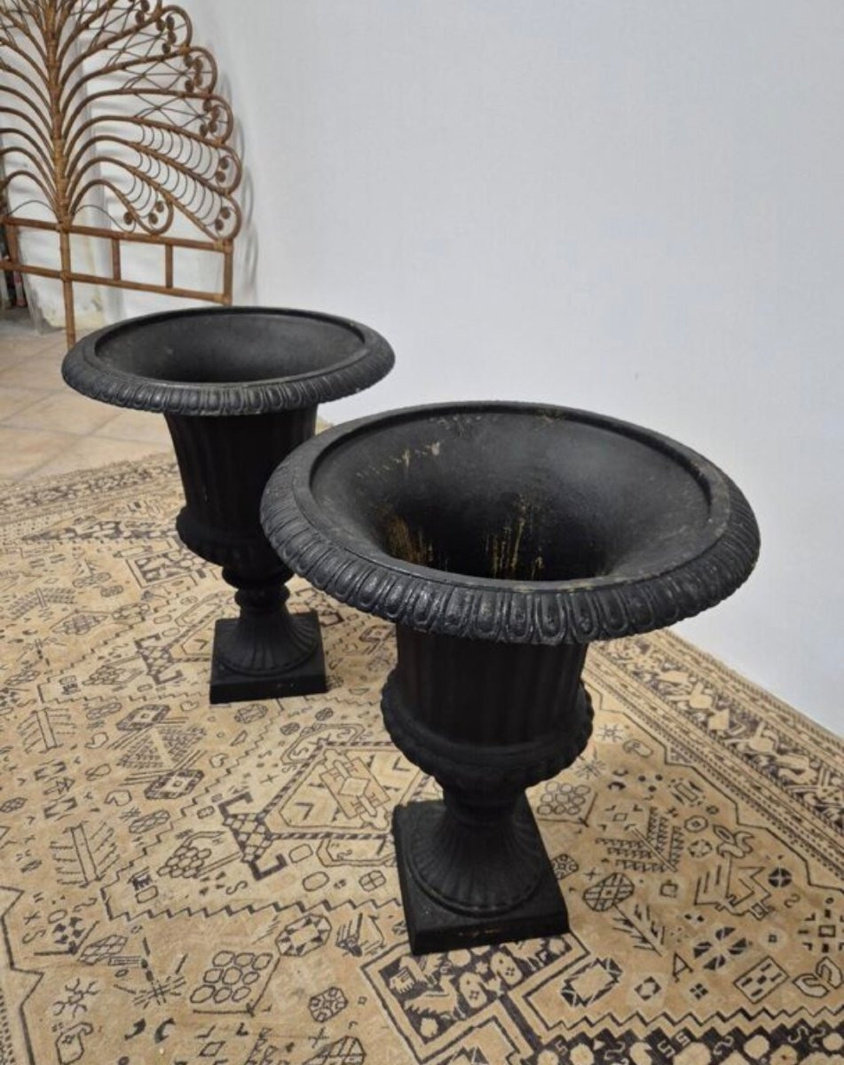 Paire De Vases Médicis En Fonte De Maison Bourgeoise -photo-3