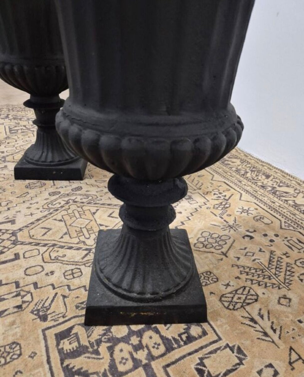 Paire De Vases Médicis En Fonte De Maison Bourgeoise -photo-4