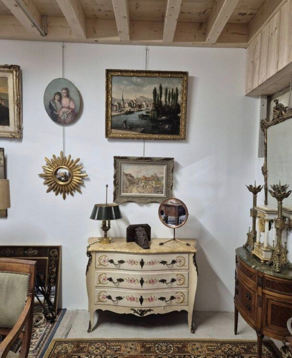 Louis XV Style Chest Of Drawers Painted With Flowers, Antique Italian Manufacture -photo-2