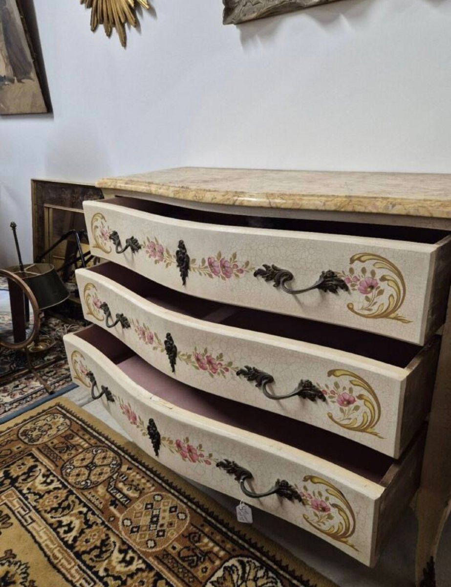 Louis XV Style Chest Of Drawers Painted With Flowers, Antique Italian Manufacture -photo-4