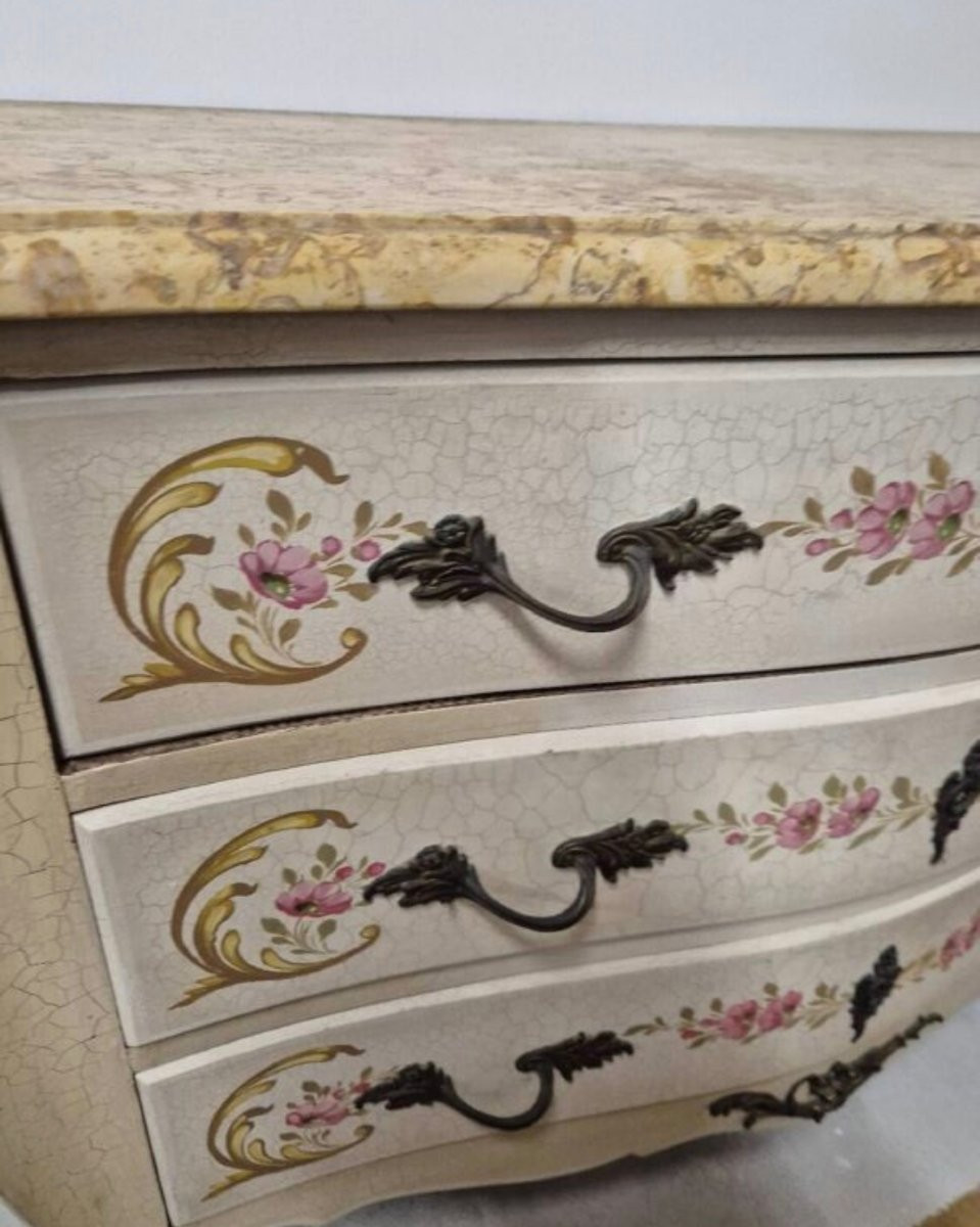 Louis XV Style Chest Of Drawers Painted With Flowers, Antique Italian Manufacture -photo-1