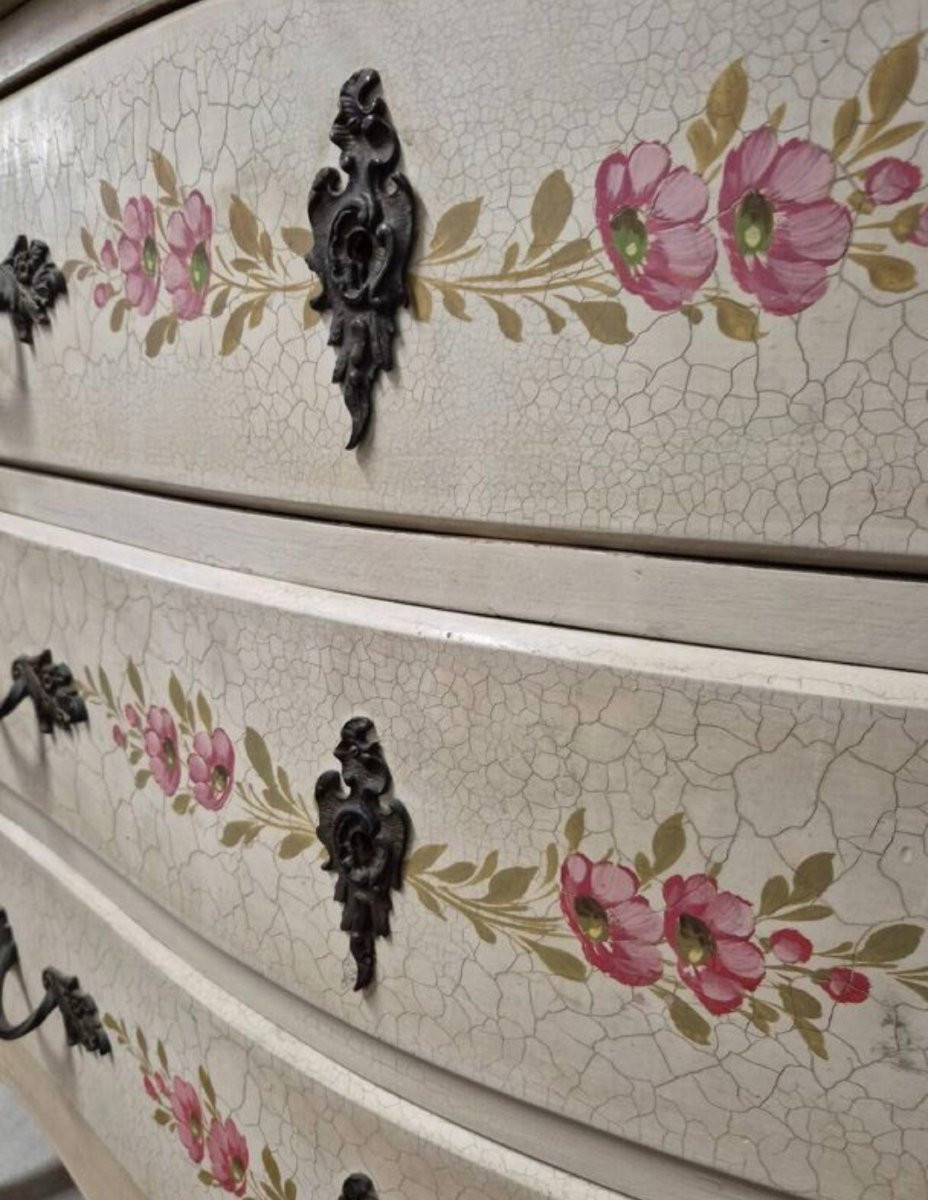 Louis XV Style Chest Of Drawers Painted With Flowers, Antique Italian Manufacture -photo-7