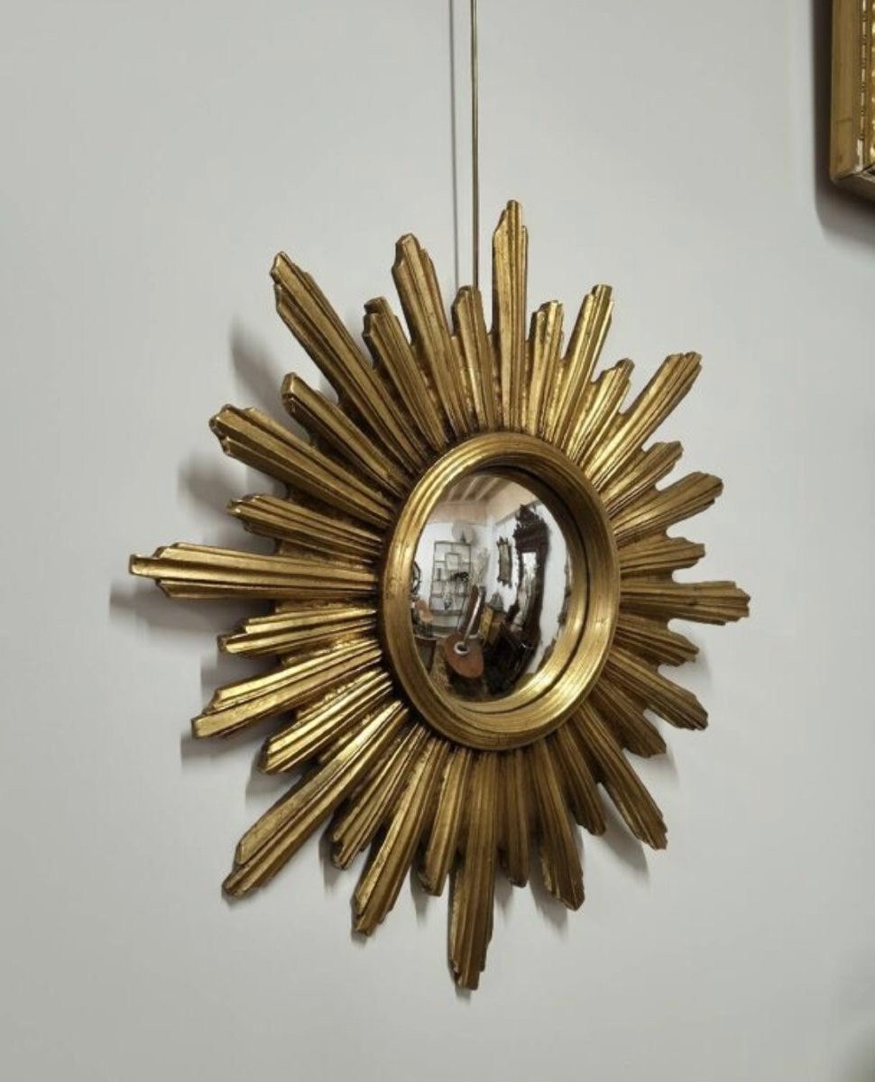 Vintage 1970s Gold Sun Witch Mirror -photo-2