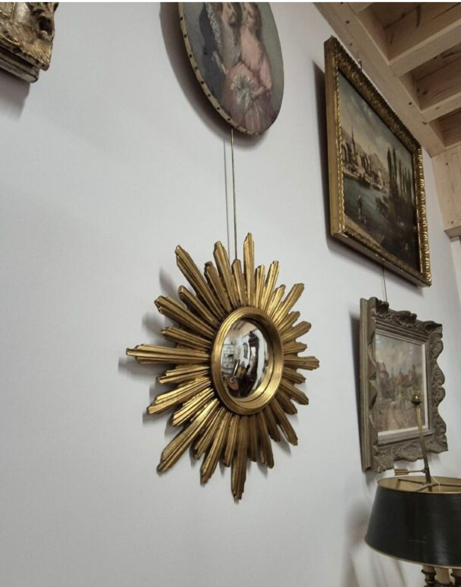 Vintage 1970s Gold Sun Witch Mirror -photo-4