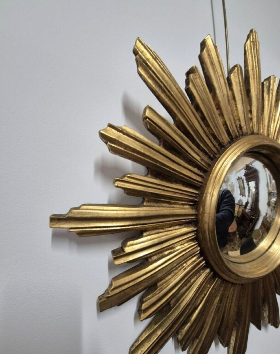 Vintage 1970s Gold Sun Witch Mirror -photo-3