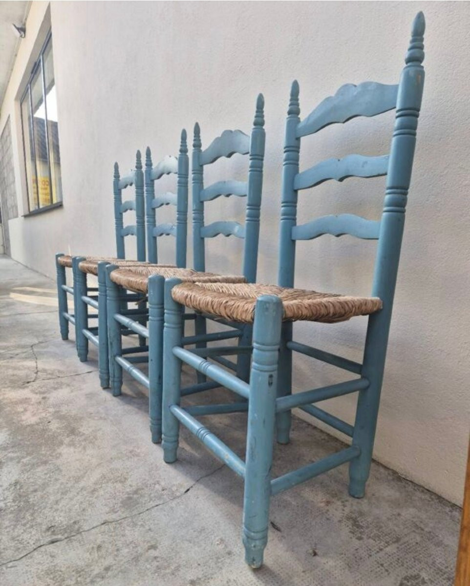 4 Chaises Paillée Ancienne De Style Provençale Peinte-photo-4