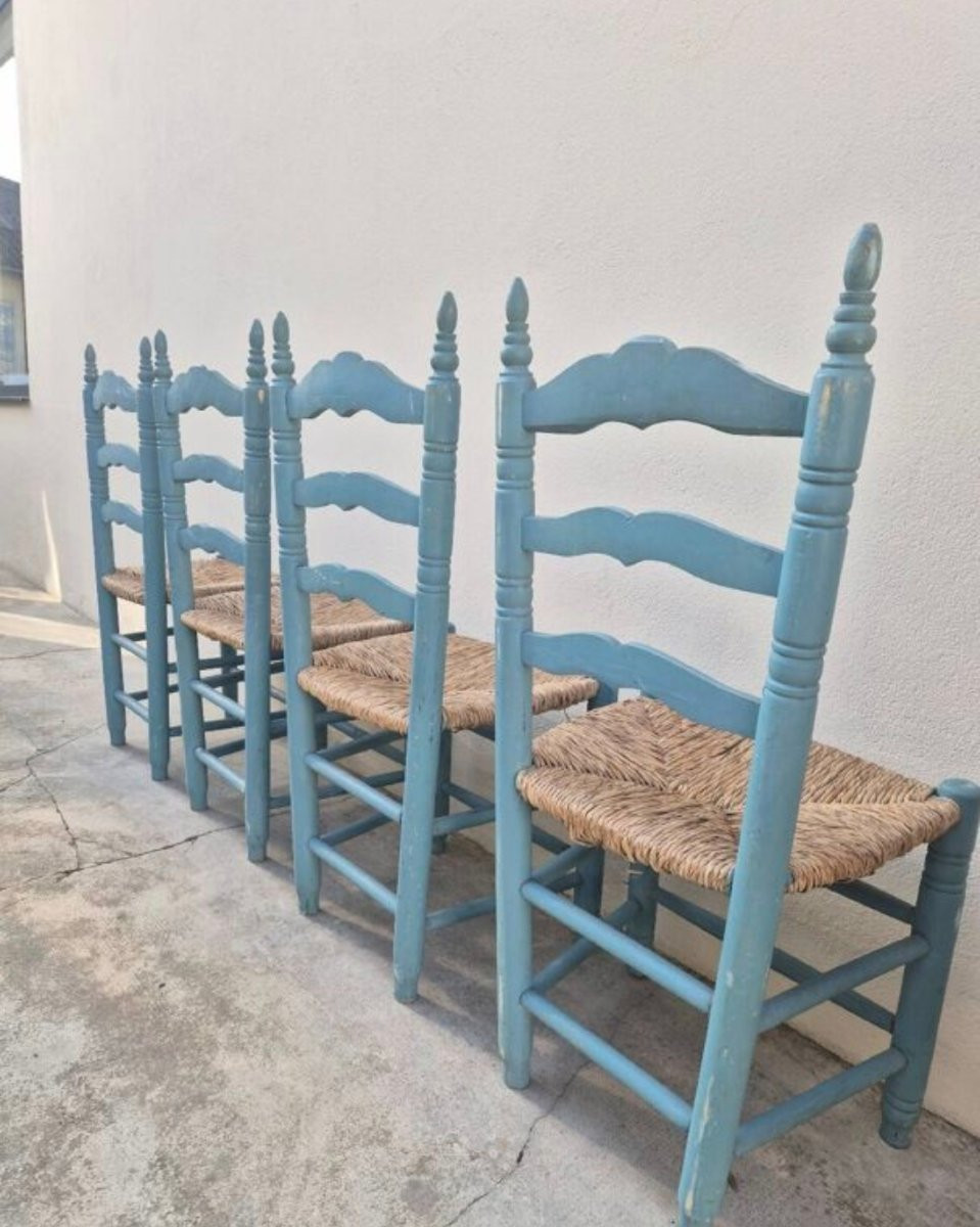 4 Chaises Paillée Ancienne De Style Provençale Peinte-photo-1
