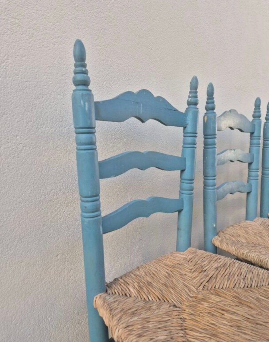 4 Chaises Paillée Ancienne De Style Provençale Peinte-photo-4