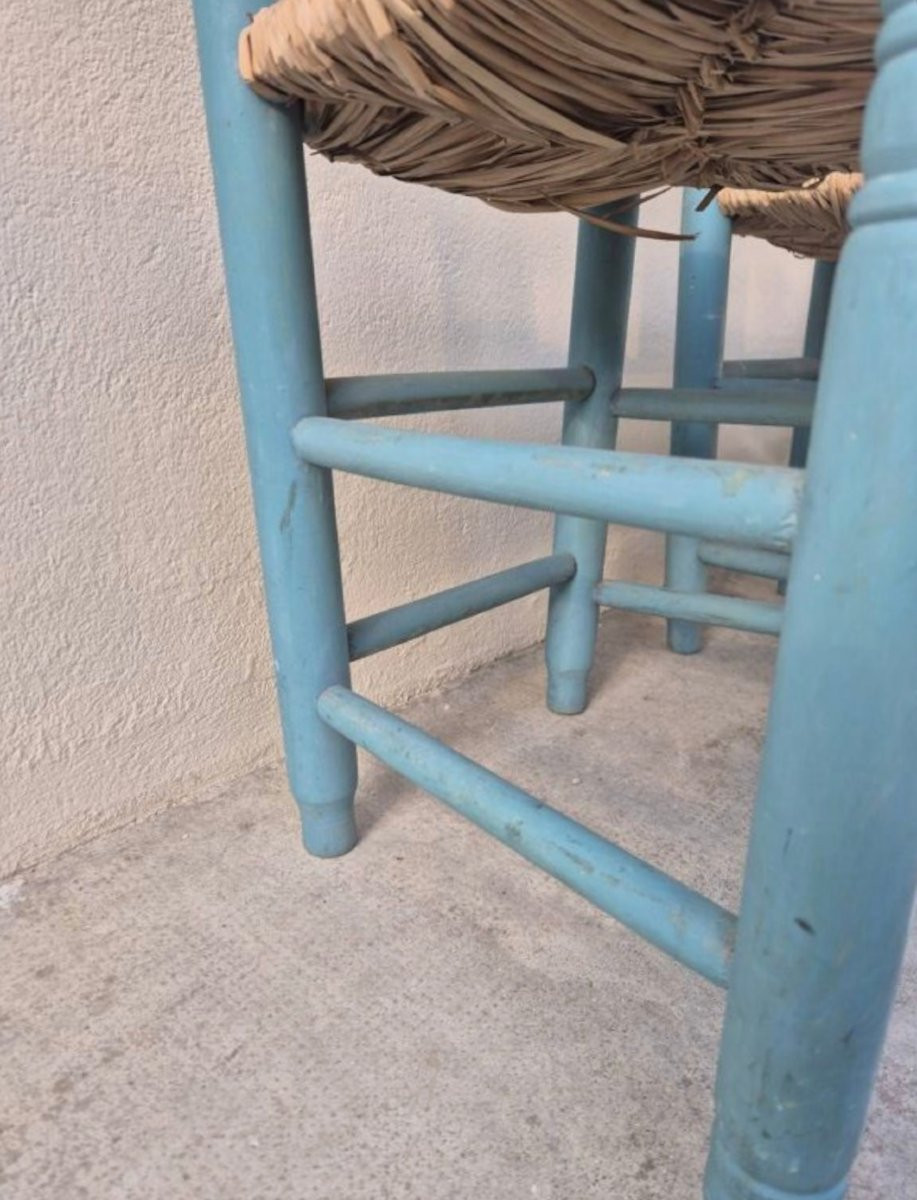 4 Chaises Paillée Ancienne De Style Provençale Peinte-photo-6