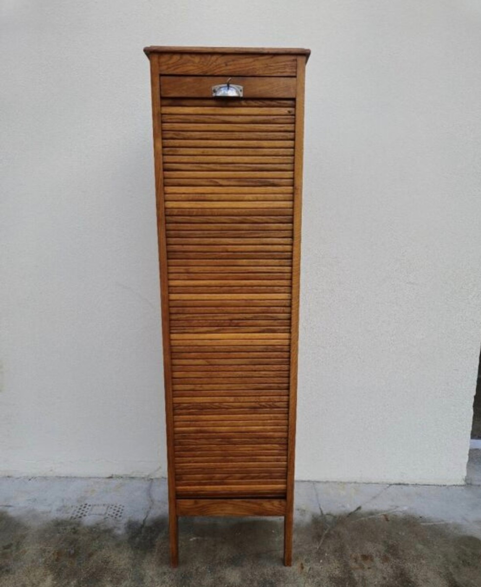 Meuble classeur à rideaux coulissante en chêne 1950s 