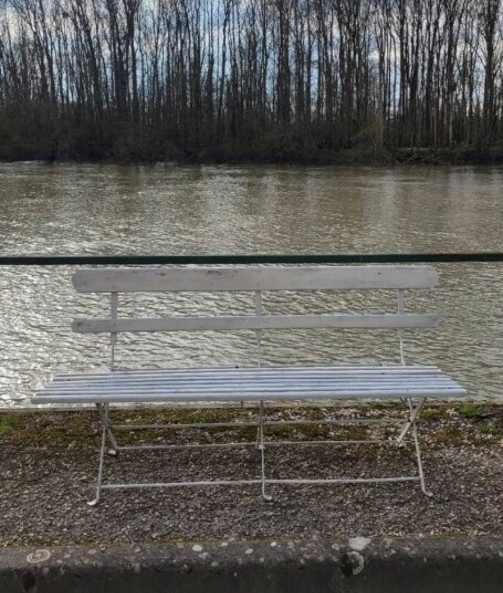 Folding Garden Bench In Iron And Antique Wood -photo-3