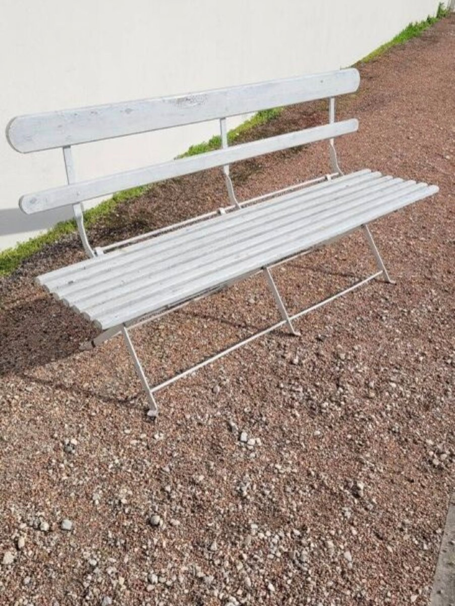 Folding Garden Bench In Iron And Antique Wood -photo-4