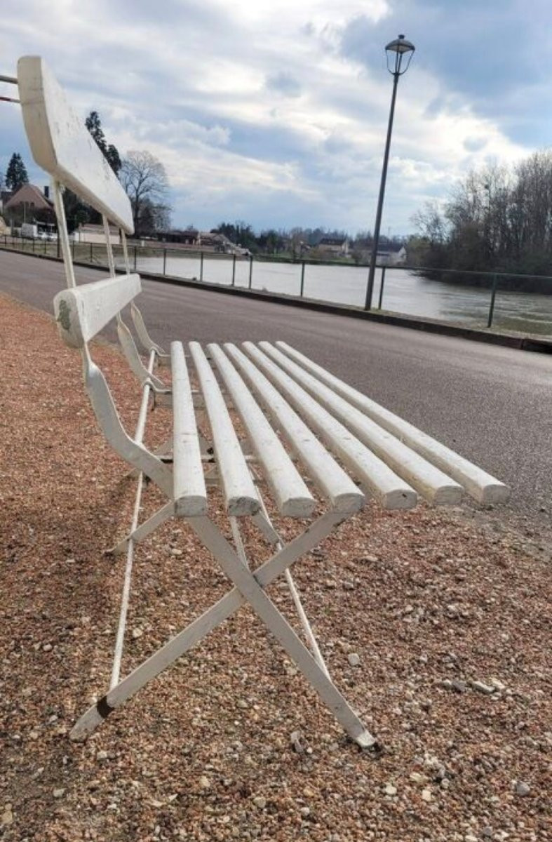 Folding Garden Bench In Iron And Antique Wood -photo-2