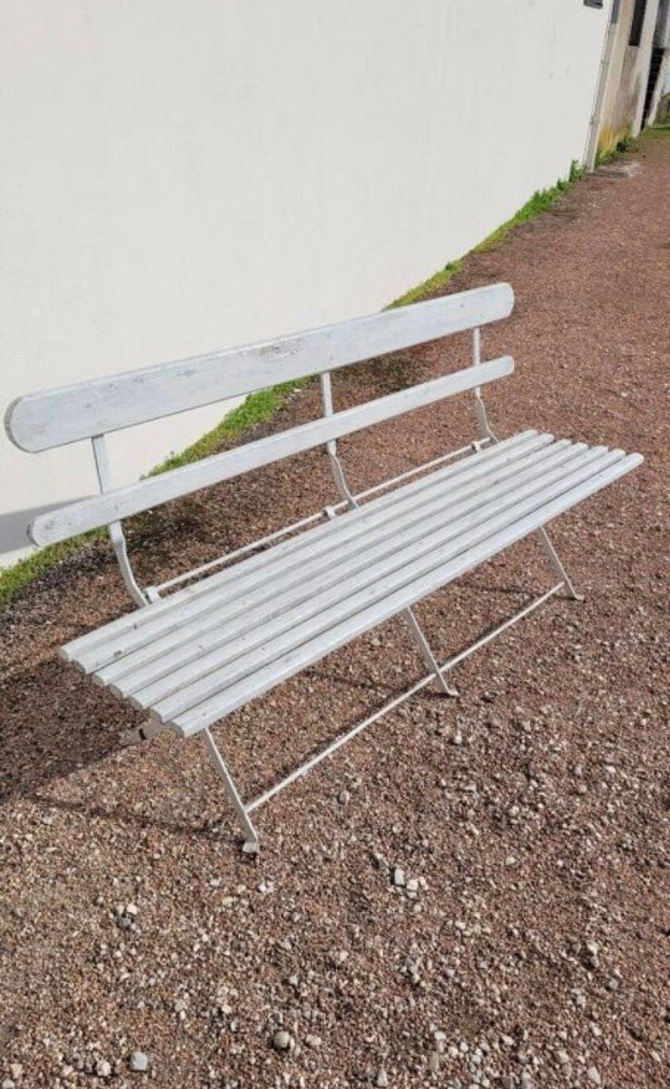 Folding Garden Bench In Iron And Antique Wood -photo-5