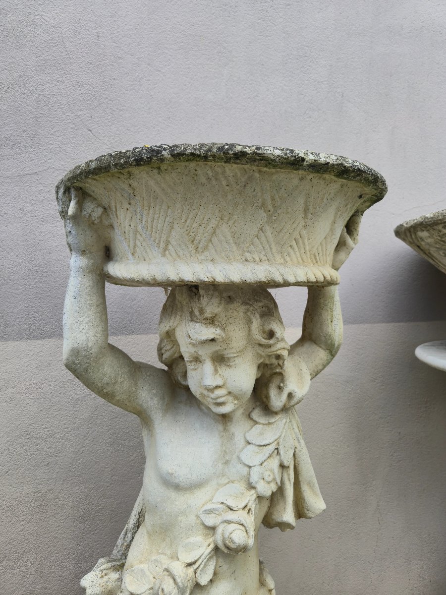 Antique Reconstituted Stone Statue Planter Representing A Cherub -photo-3