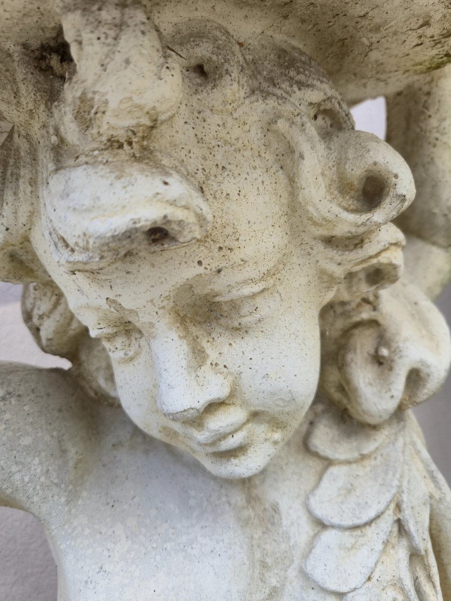 Antique Reconstituted Stone Statue Planter Representing A Cherub -photo-4