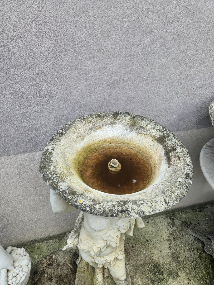Antique Reconstituted Stone Statue Planter Representing A Cherub -photo-2