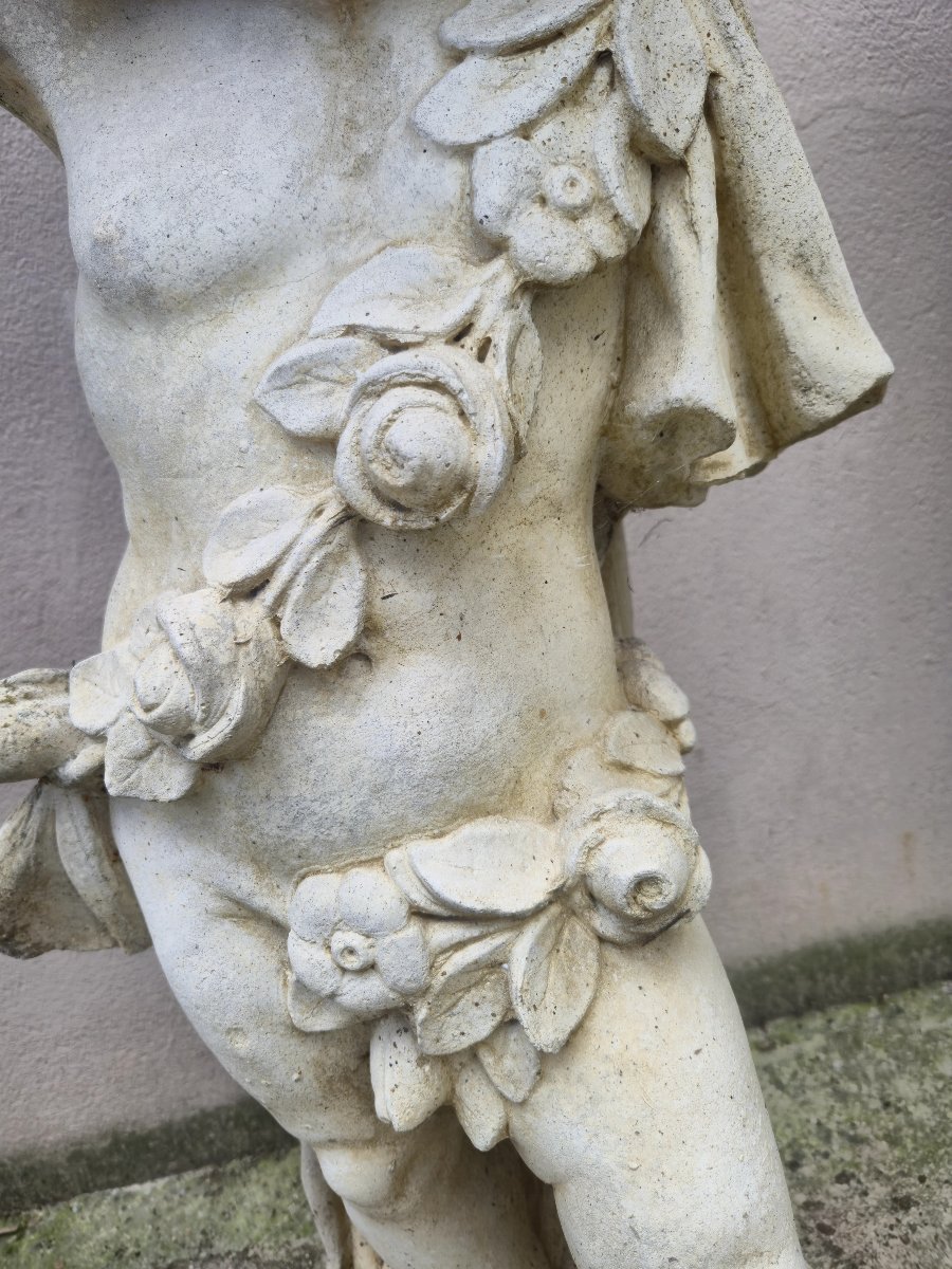 Antique Reconstituted Stone Statue Planter Representing A Cherub -photo-5
